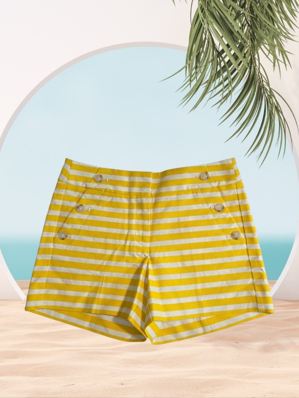 Loft The Riviera Short In Yellow White Sailor Stripe 4 NWT